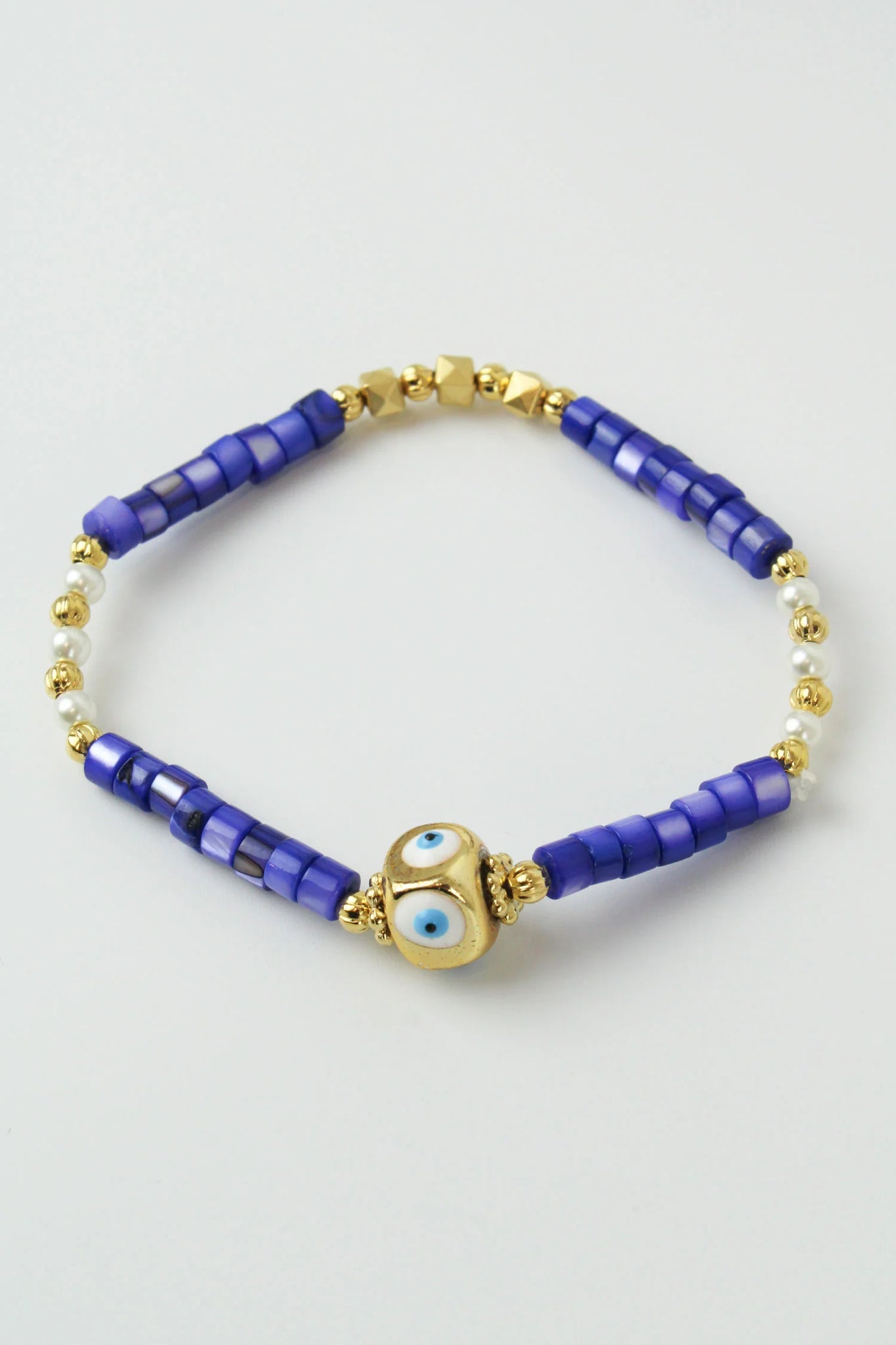 Blue Beaded And Gold Eye Charm Bracelet by My Doris