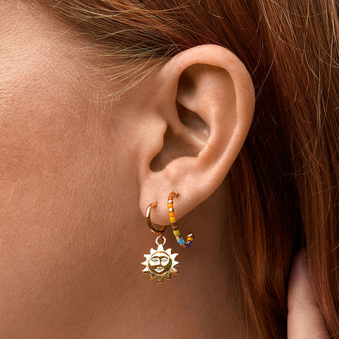 Gold Plated Sunface Drop Charm Earrings by Estella Bartlett