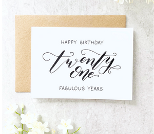 Happy Twenty-First Birthday Card by Hampshire Calligraphy Co