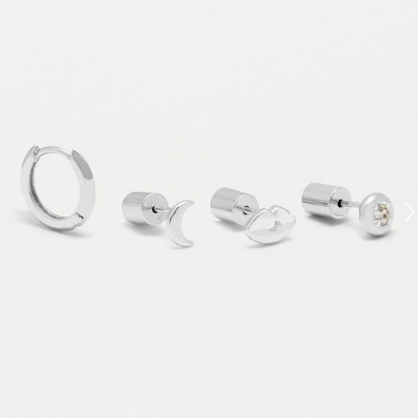 Silver Plated Mixed Celestial Stud Earrings Set by Estella Bartlett