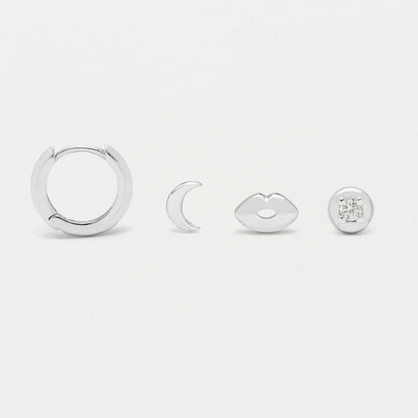 Silver Plated Mixed Celestial Stud Earrings Set by Estella Bartlett