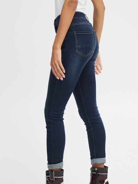 Dark Blue Izzy Button Fly Skinny Jeans by B.Young