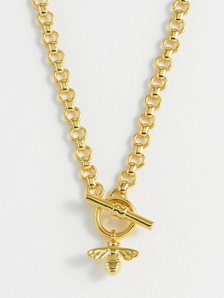 Gold Plated Bumble Bee T-Bar Necklace by Estella Bartlett