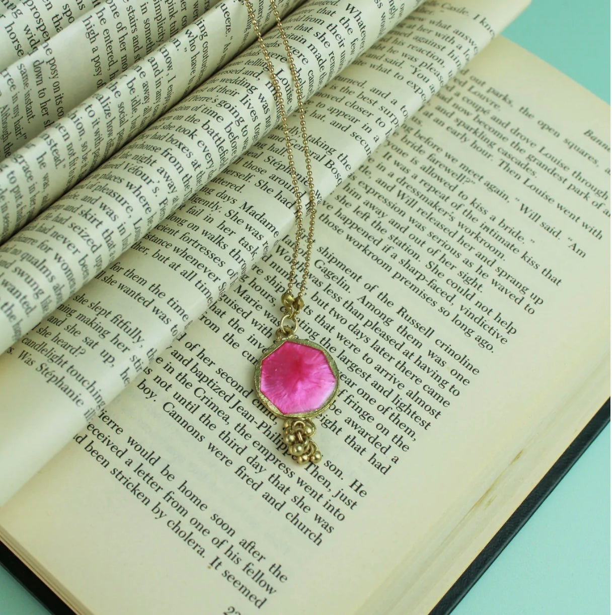 Bright Pink Enamel Long Necklace by My Doris