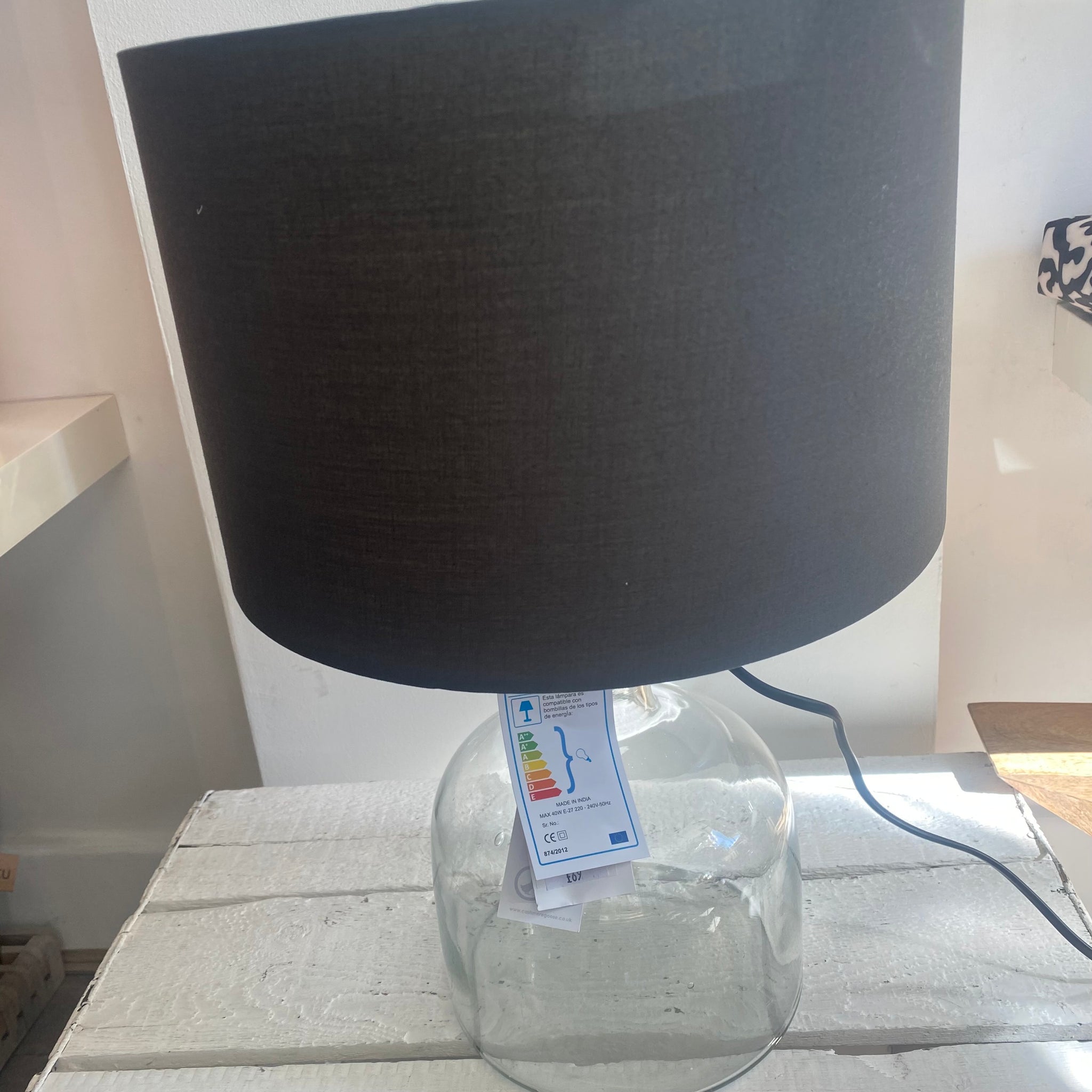 Glass  Lamp With Grey Shade