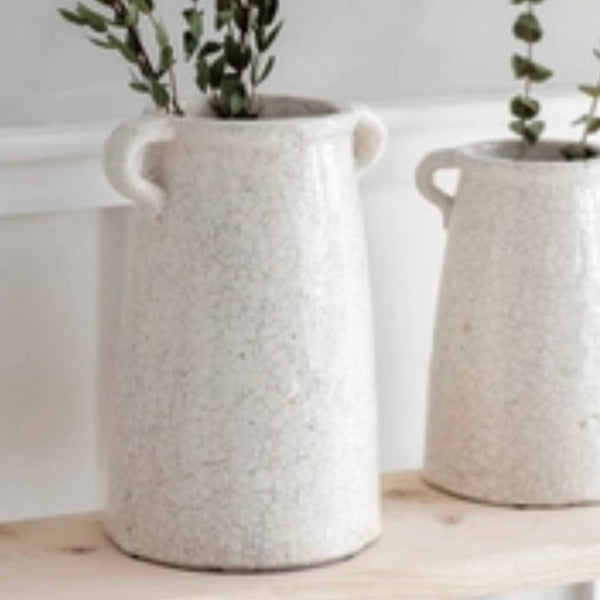 Large White Crackle Glaze Ravello Vase